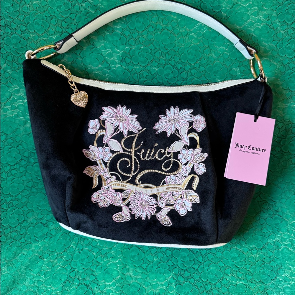 Juicy Couture Black and White Floral Shoulder Bag